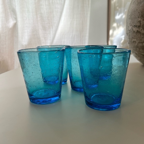 Hand Blown Aqua Bubble Glass Cups. Early 2000’s Vintage. - Picture 3 of 4